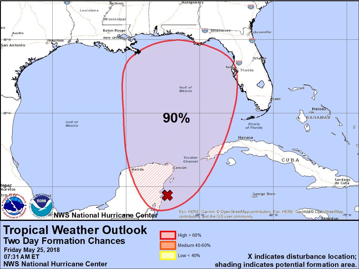 Development chances are   at 90% within the next 2 days for Invest 90L. The Hurricane Hunters are scheduled to investigate this afternoon. #lawx   