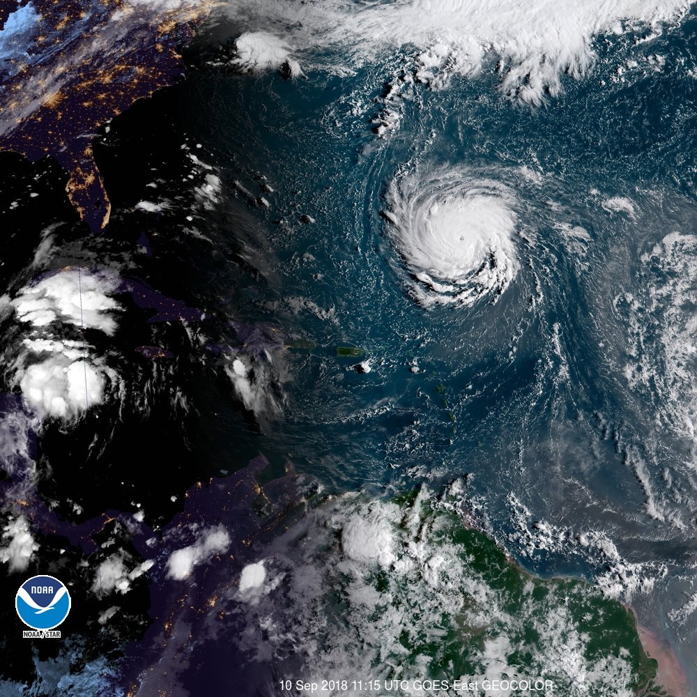 Latest NASA image shows Hurricane Florence in the mid-Atlantic. It's currently just under 1,000 kilometres southeast of Bermuda.   