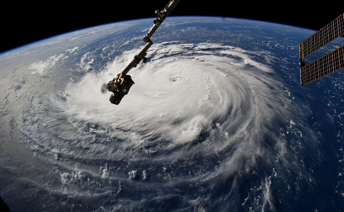 Hurricane Florence this morning as seen from @Space_Station. A few moments later, Isaac and the outer bands of Helene were also visible.   