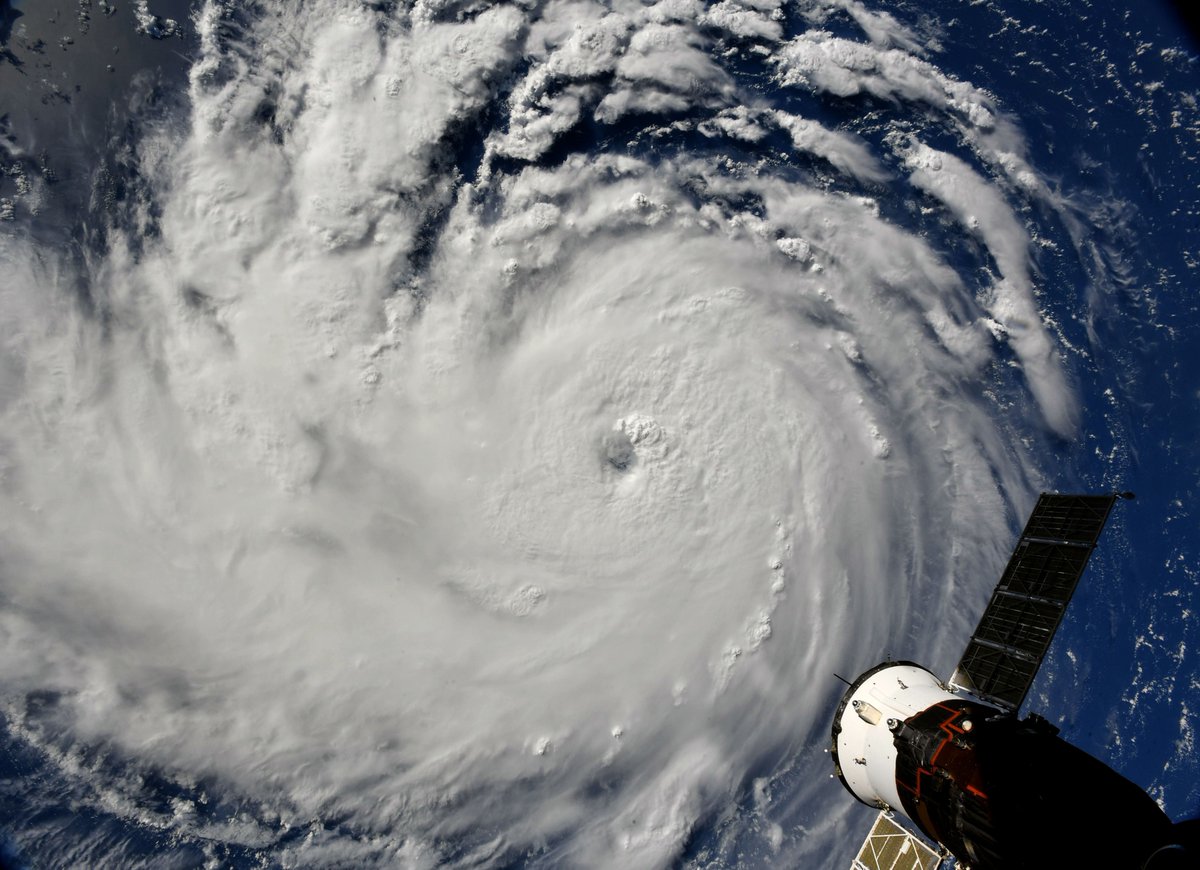 Hurricane Florence this morning as seen from @Space_Station. A few moments later, Isaac and the outer bands of Helene were also visible.   