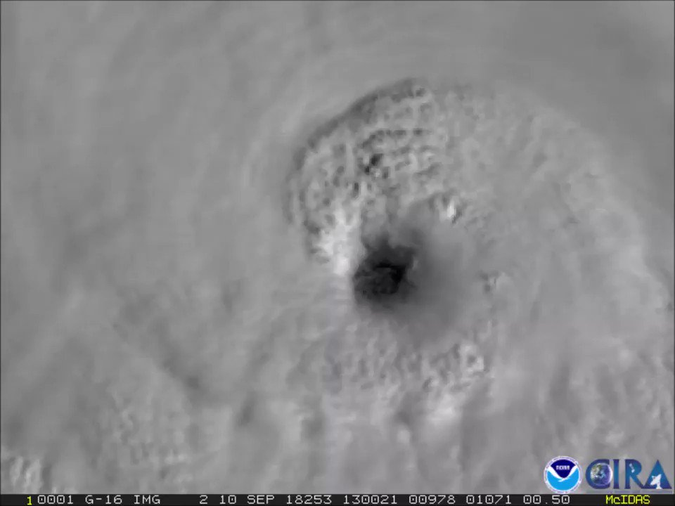 NOAA's GOES16 stares into the eye of #HurricaneFlorence, which quickly intensified into a Cat. 4 hurricane today, Sept. 10, 2018.  @NHC_Atlantic   
