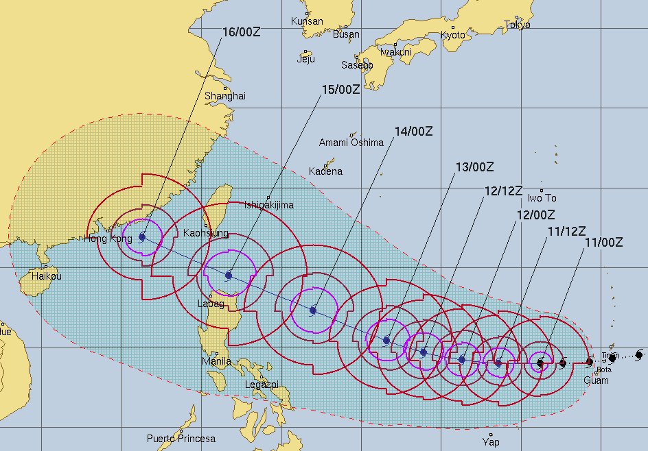 Typhoon Mangkhut strengthens into the equivalent of a category 4 hurricane over the Pacific; it could affect the Philippines, Taiwan, Hong Kong, and mainland China later this week - JTWC   