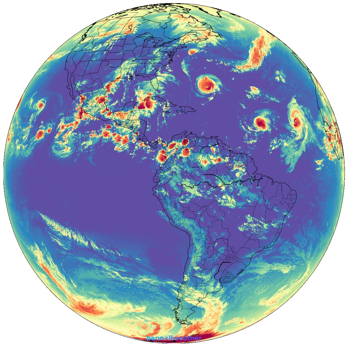 GOES-East full disk imagery 11 Sep 2018 - Florence, Isaac, Helene, Paul, and potentially Joyce on display 