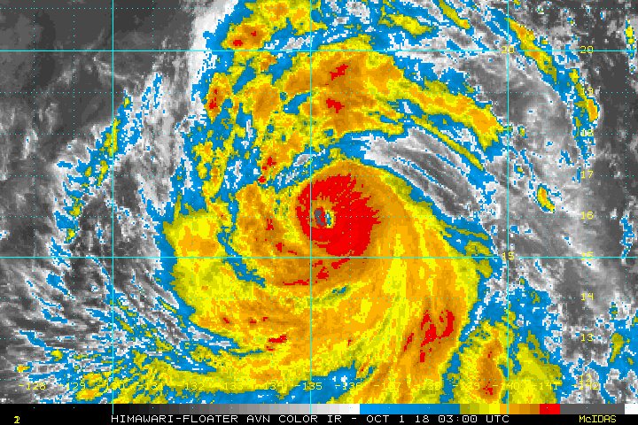 Typhoon KongRey is rapidly intensifying. CIMSS automated Dvorak estimates give a raw T of 7.7. Kong-Rey may claim the title of the strongest TC of 2018.   