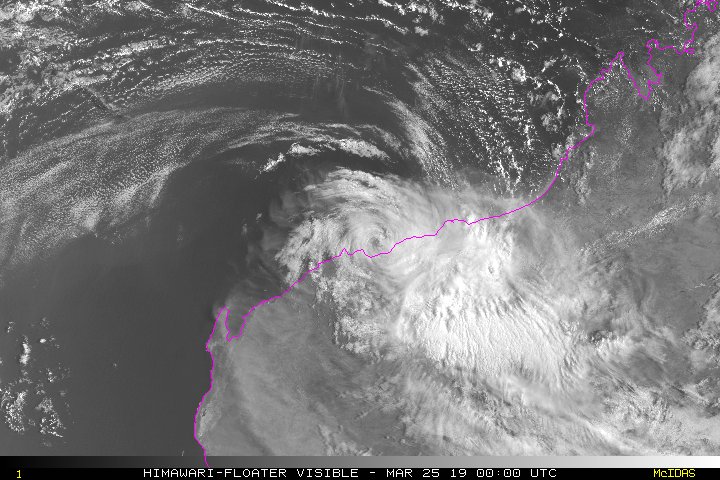 Cyclone Veronica continues to churn just off the northwestern coast of Australia, threatening the region with pounding surf and flooding rainfall 