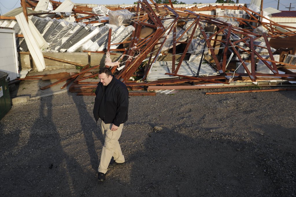 His family's furniture store, where the warehouse was completely wiped out by an early morning tornado in Sapulpa 
