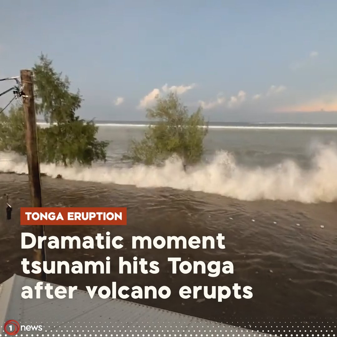 This is the moment tsunami waves crash into Tonga, after an underwater volcano erupted earlier on Saturday