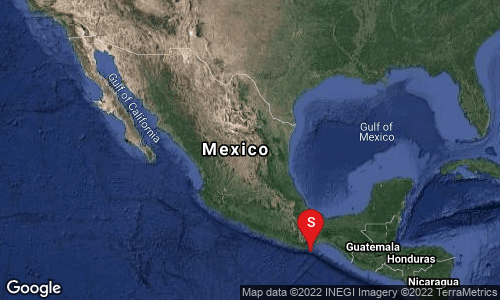 The @SismologicoMX reports that an earthquake with a preliminary magnitude of 5.9 was recorded with an epicenter located 43 kilometers south of Crucecita, Oaxaca