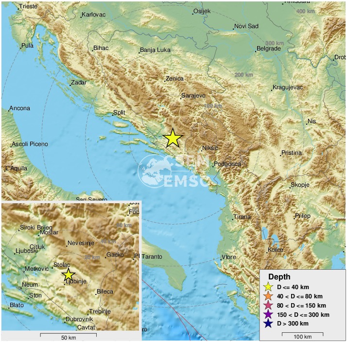Earthquake (zemljotres) confirmed by seismic data. Preliminary info: M6.0  15 km SE of Stolac (Bosnia & Herzegovina)  3 min ago (local time 23:07:48)
