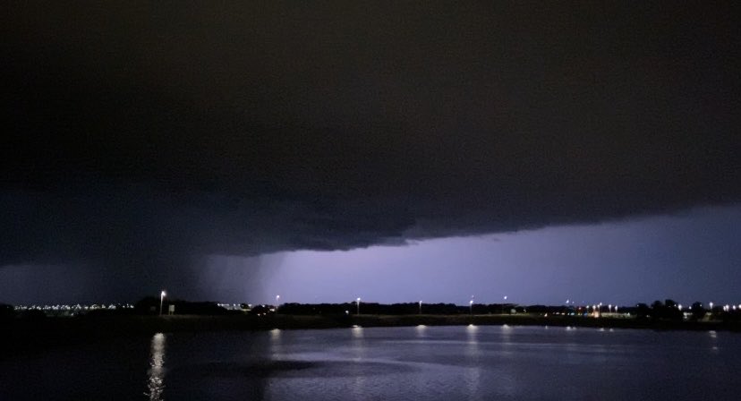 Leading edge of the tornado warned storm as it passed east of KCI Airport