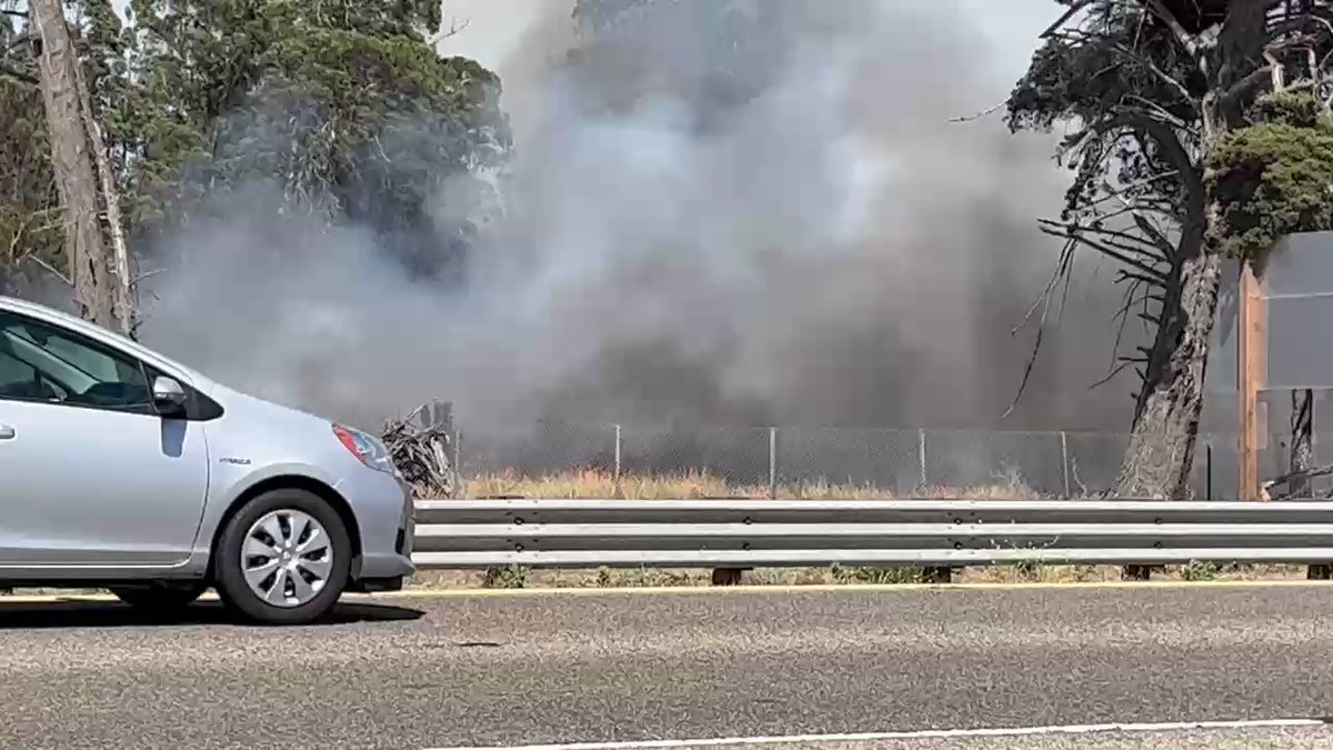 Nipomo fire is burning literally right up against the fence along the 101. From Cal Fire: Multiple spot fires along the highway, powerlines down in the area, crews on scene trying to make access