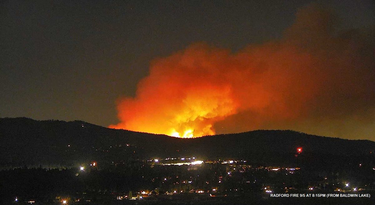 Radford (Big Bear) Fire . At 7:15pm Air Attack revised the acreage from 150 down to 75 with 0% containment. Due to darkness, all aircraft are off the fire but we are hoping for a nighttime helicopter. Fire continues to burn with some spotting