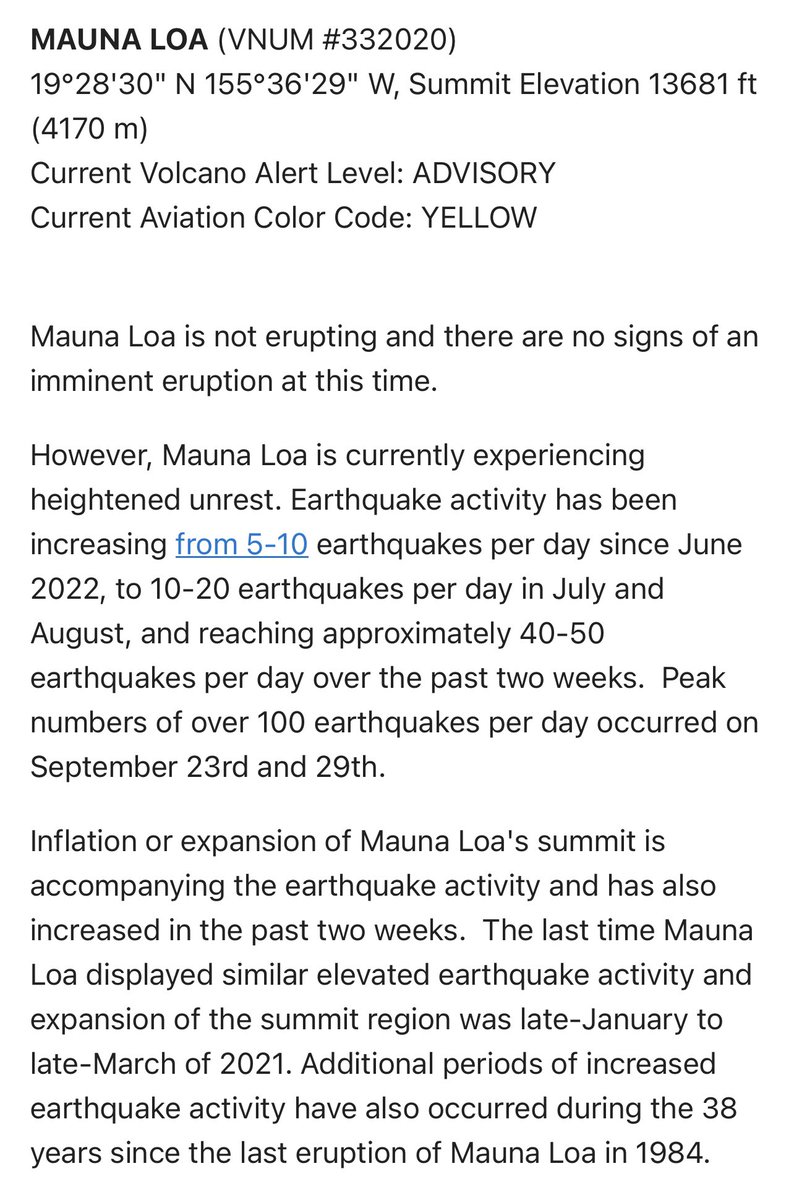 MaunaLoa volcano in Hawaii currently experiencing heightened unrest, according to @USGSVolcanoes