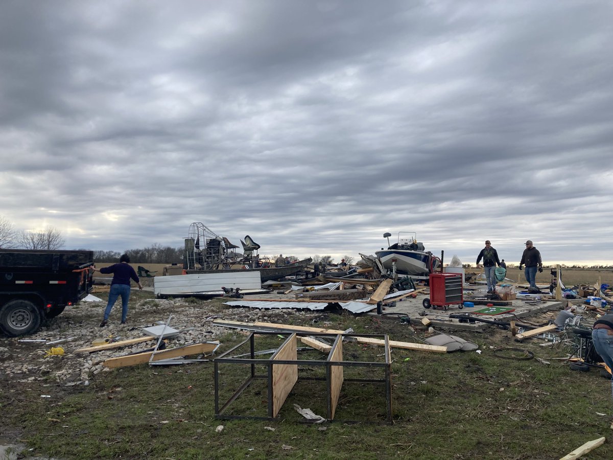 This is all that's left of a garage and shop in Blue Ridge where three generations of the Reising family live on three different properties. Each of their homes and a travel trailer suffered damage. Tornado damage here extends from blue ridge all the way to Leonard