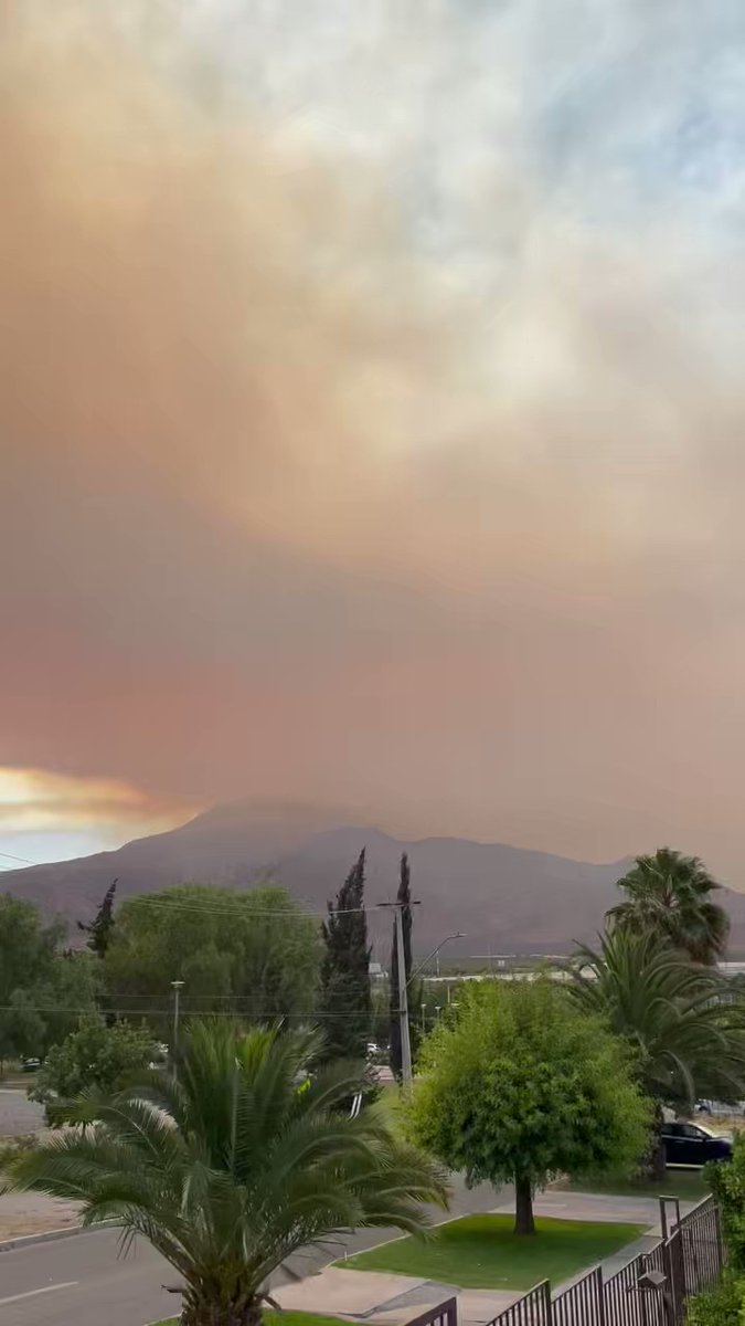 Fire curacavi forest fire. The sky begins to cover with the stgo cloud of smoke