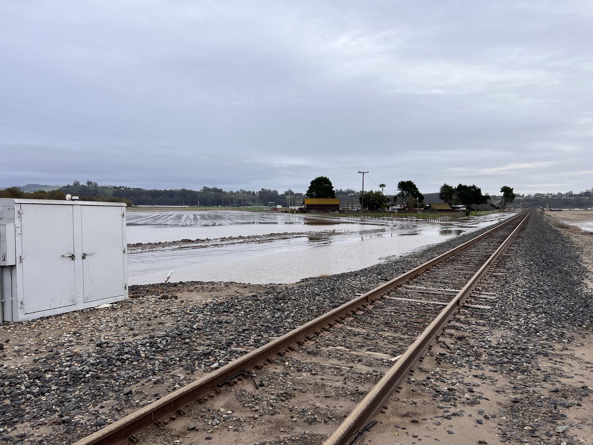 Water receded overnight near the Pacific Dunes Ranch RV resort where campers were stranded, so Public Works crews are hustling to fill gaps in road so emergency crews can escort people out. That should happen in the next half hour