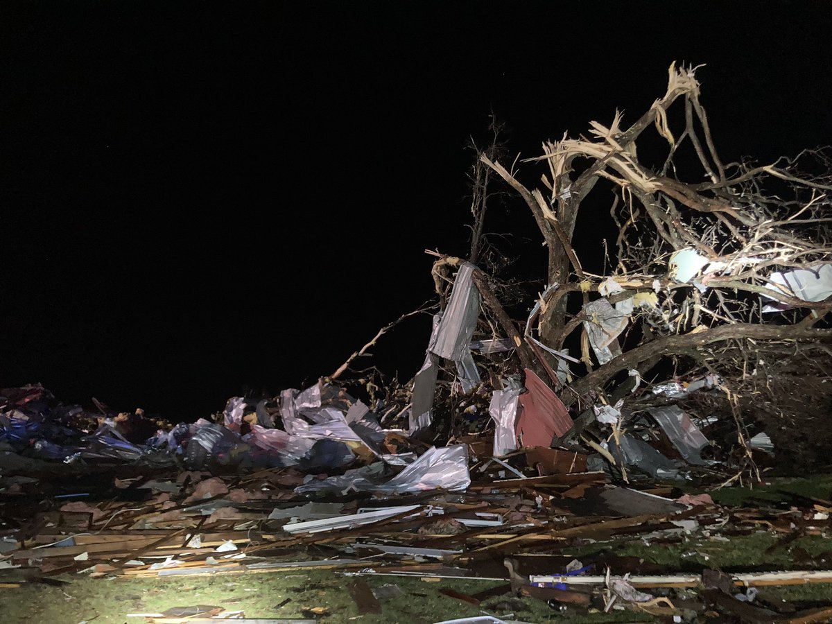 Damage in Rolling Fork, MS. Branches stripped of bark, cars thrown onto buildings, and brick structures demolished. This is the strongest tornado damage ive personally seen