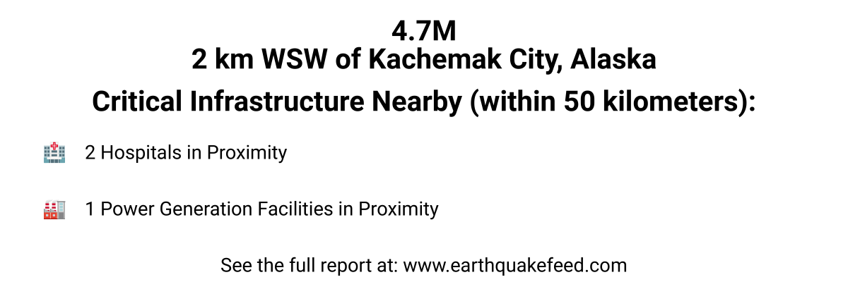 A 4.7 magnitude earthquake occured at 2 km WSW of Kachemak City, Alaska. See the full report at: