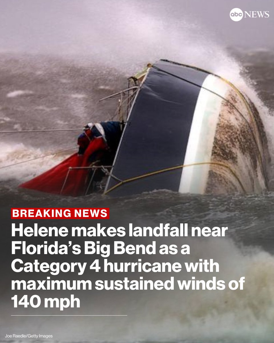 Helene makes landfall in Florida's Big Bend as a Category 4 hurricane with maximum sustained winds of 140 mph.There are nearly 1 million customers without power in Florid