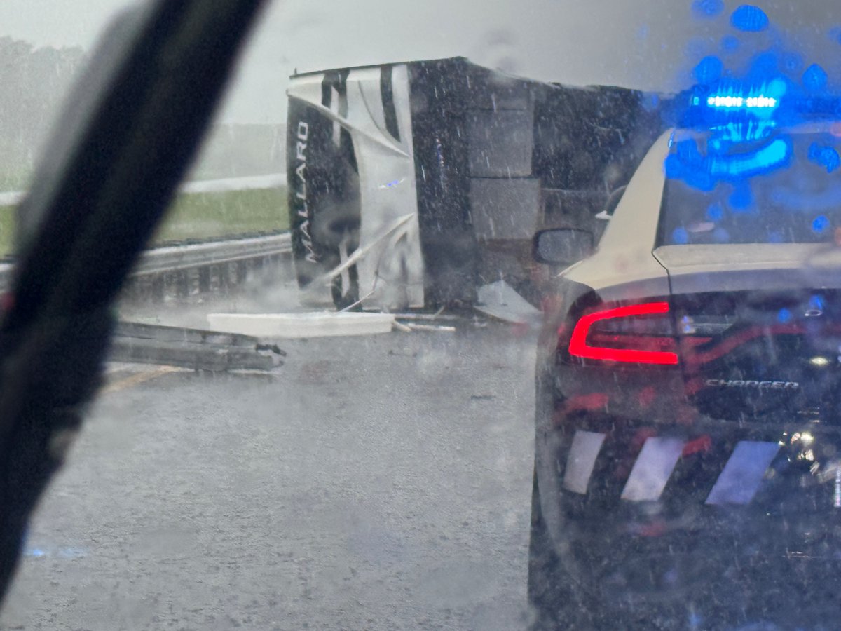 Camper flips on Polk Parkway during Hurricane Milton