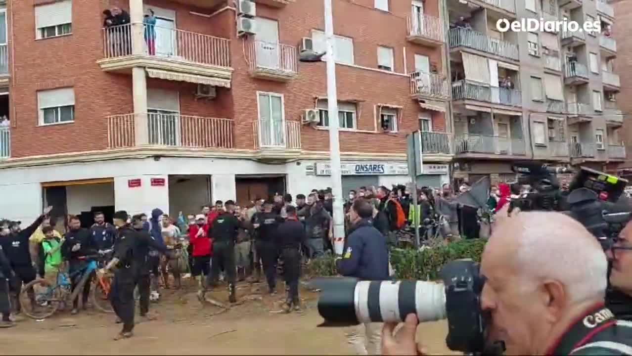 Spain's king getting pelted by mud from angry protesters  in a suburb of Valencia, badly hit by last week's devastating floods