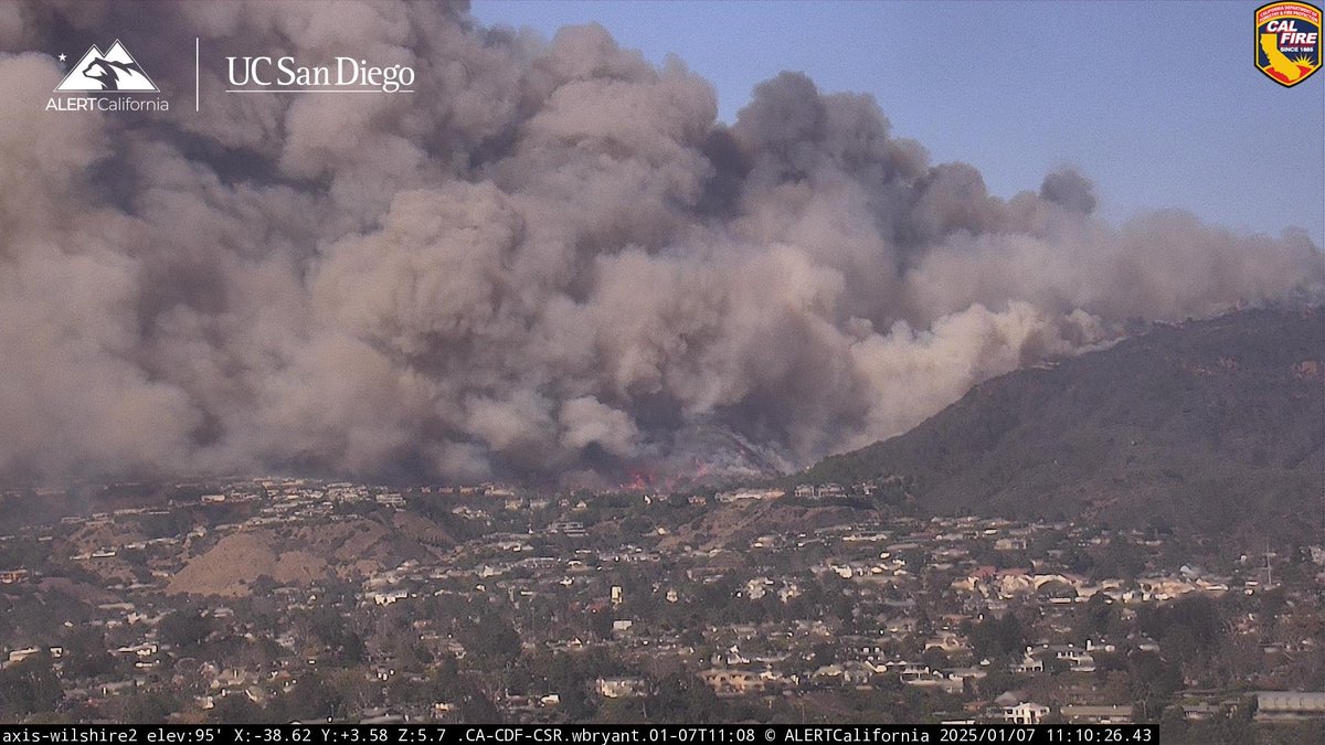 Massive wildfire threatens LA communities right now - evacuation orders across Topanga, Malibu area as extreme winds fuel rapid spread. Multiple fires visible from AlertCalifornia cameras. If you're in the area, stay alert and ready to evacuate