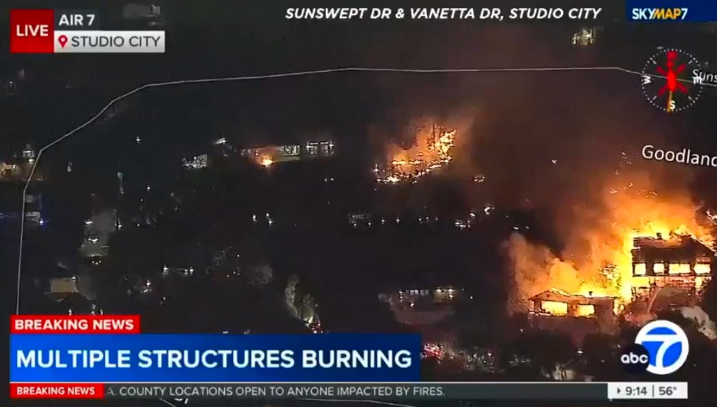 Another fire starting in Studio City, California near the Hollywood Hills