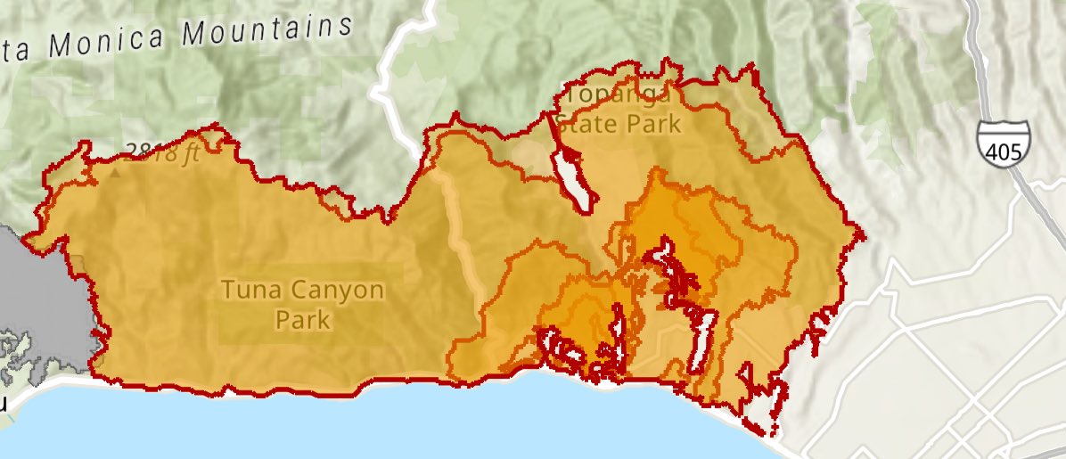 PalisadesFire OES Intel 12 has Mapped the Fire at 17,234 Acres. CalFire Helicopters are doing Drops near Piuma Road, Western Edge of the Fire.LAFD Helicopters are continuing Drops at Rustic Creek/Sullivan Canyon