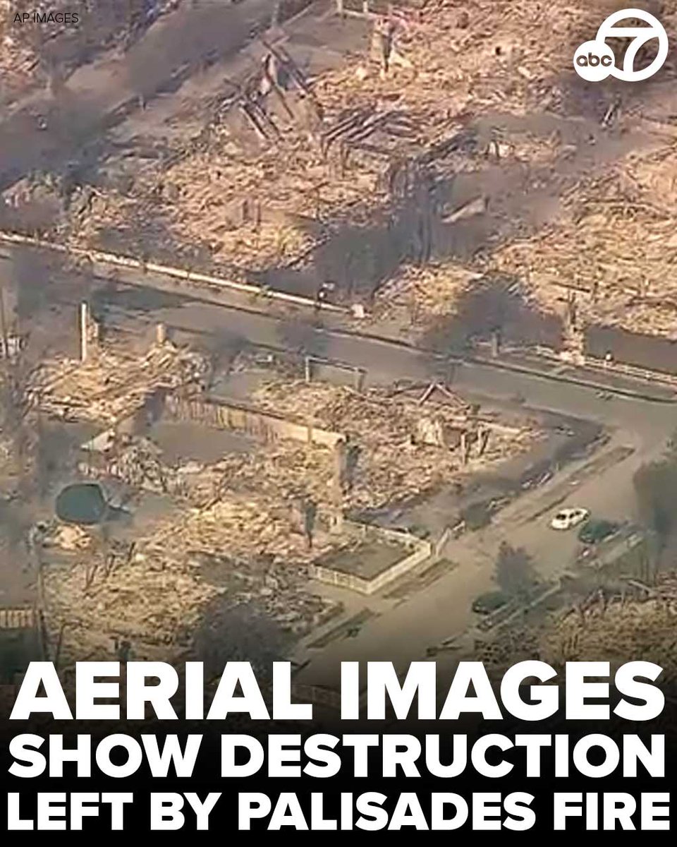 Video recorded by AIR7 on Thursday morning showed the widespread destruction in Pacific Palisades after a wildfire that has grown to more than 17,000 acres ripped through the area