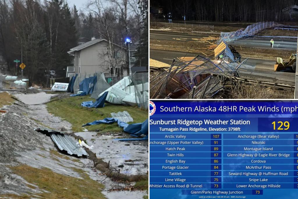 Alaska pummeled by hurricane-force winds near 130 mph as widespread damage seen in Anchorage