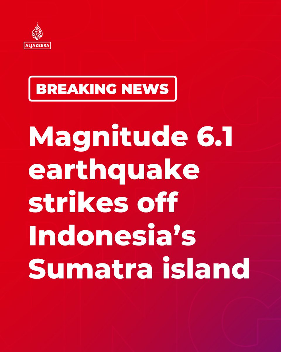 A magnitude 6.1 earthquake struck off Indonesia's Sumatra island at a depth of 29km on Tuesday, the country's geophysics agency reported.