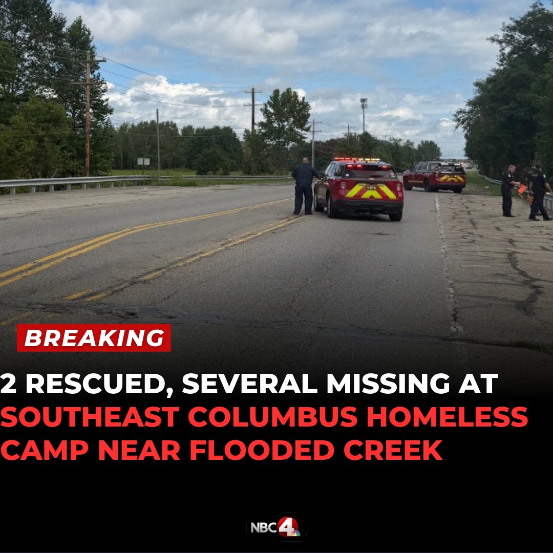 Emergency crews are at a flooded homeless camp in southeast Columbus, where five people and a dog are reported missing