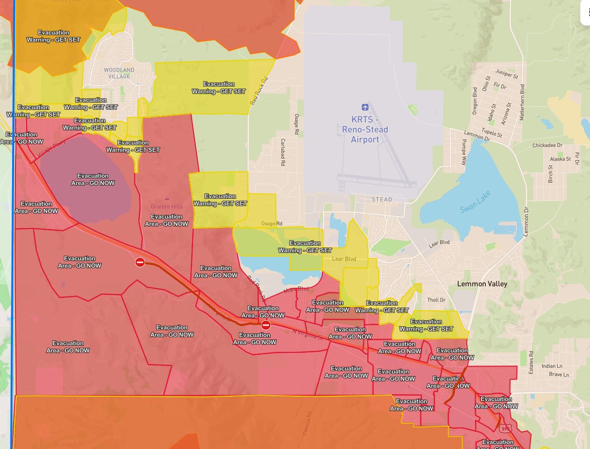 Evacuations continue to be updated to GO NOW in the Stead and Golden Valley areas.