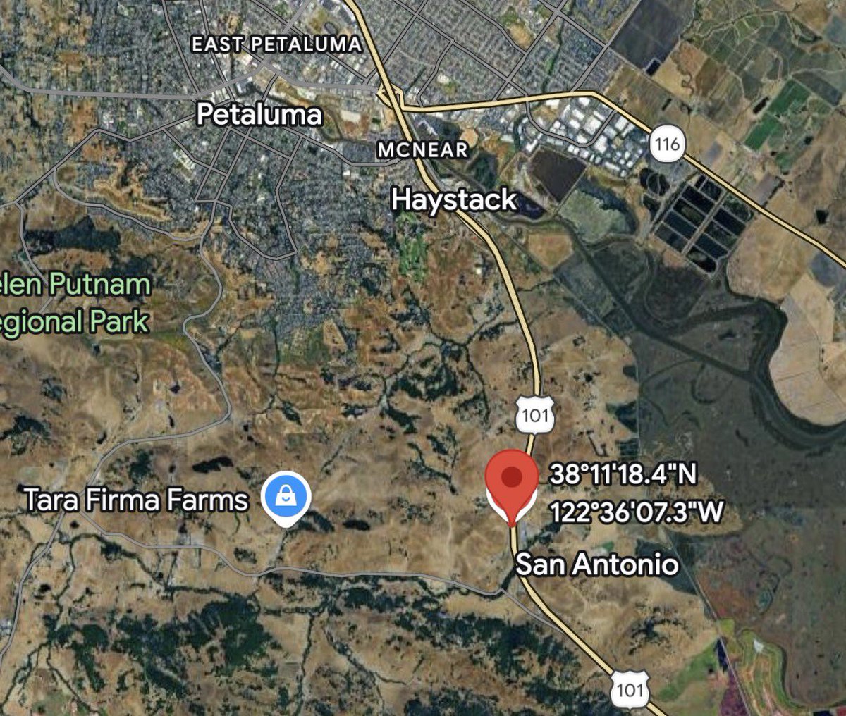 PetalumaFire : Forward progress of the fire has been stopped. Crews will remain on scene for another couple hours as they continue to mop up hot spots and strengthen established control lines. Firefighters from Marin County Fire, the Novato Fire Protection District, Gold[VEGETATION FIRE] PetalumaFire Location: Near Highway 101 and San Antonio Rd, San Antonio (Sonoma County)